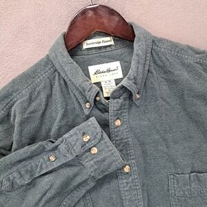 Eddie Bauer Bainbridge Flannel Shirt Mens XL Green Long Sleeve Cotton Button Up
